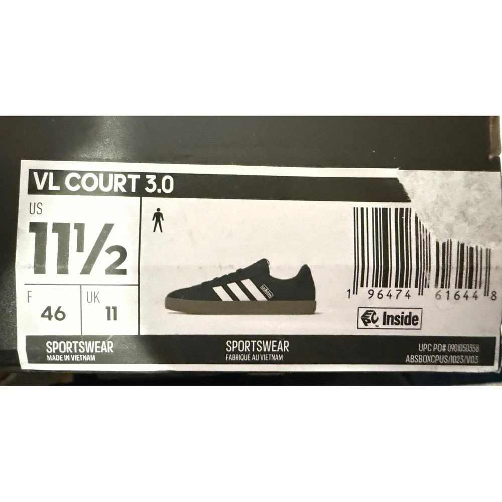 Adidas VL Court 3.0 Mens Sneakers Black White Gum ID6286 Size 11.5 NEW